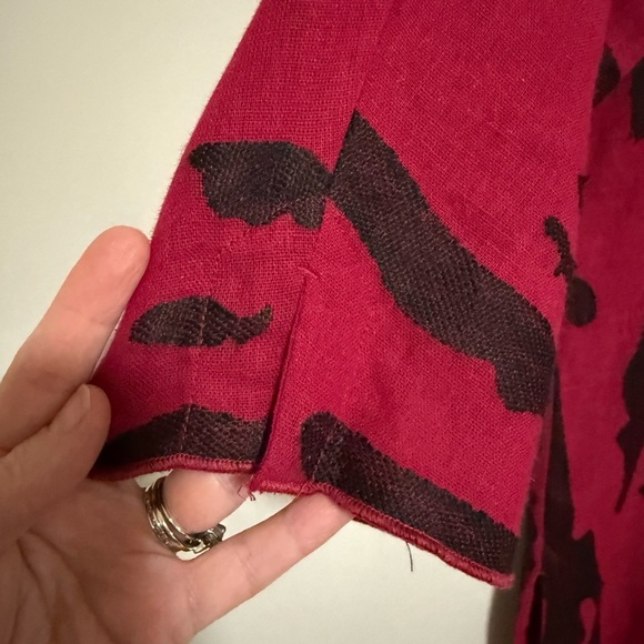 Ali Miles Women's Fuschia Black Linen Blend Top Medium Artsy Modern Abstract - Picture 4 of 8